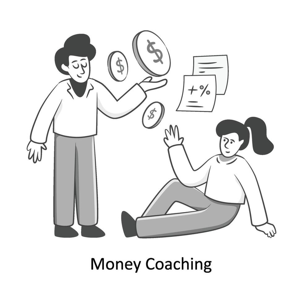 Geld Coaching eben Stil Design Vektor Illustration. Lager Illustration