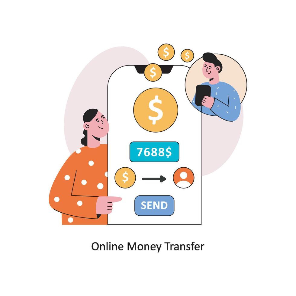 online Geld Transfer eben Stil Design Vektor Illustration. Lager Illustration