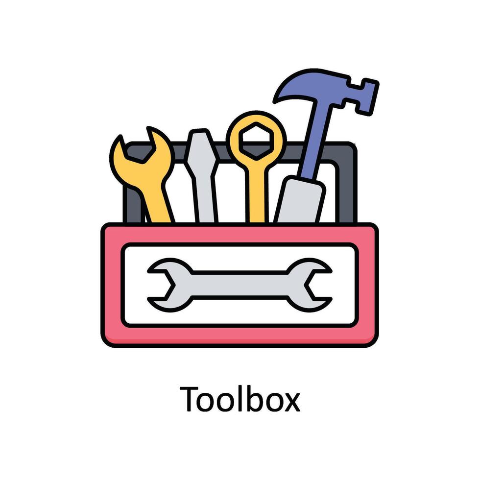verktygslåda vektor fylld översikt ikon design illustration. tillverkning enheter symbol på vit bakgrund eps 10 fil