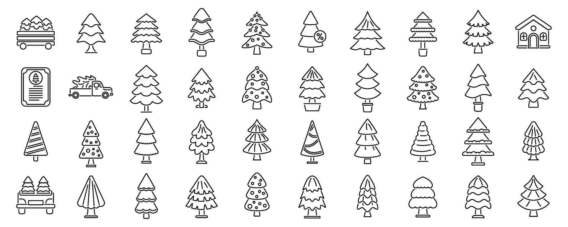jul träd bruka ikoner uppsättning översikt vektor. gran lastbil vektor