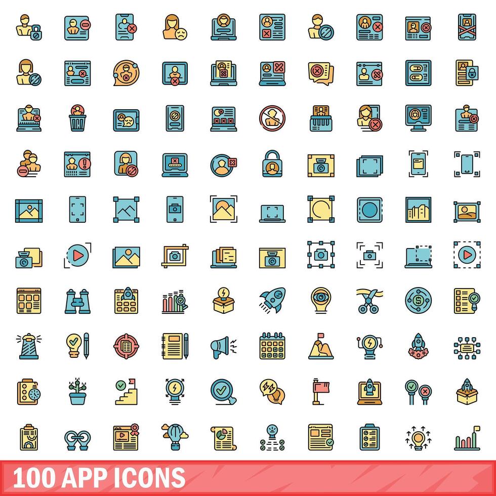 100 App Symbole Satz, Farbe Linie Stil vektor