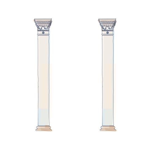 Stylized Grekiska Doodle Column Doric Ionic Corinthian kolumner. Vektor illustration. Klassiskt arkitektoniskt stöd