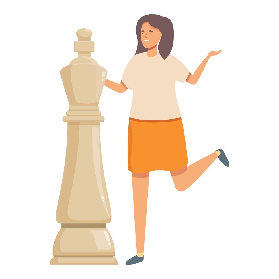 flicka ta stor drottning bit ikon tecknad serie vektor. schack spela utomhus- vektor