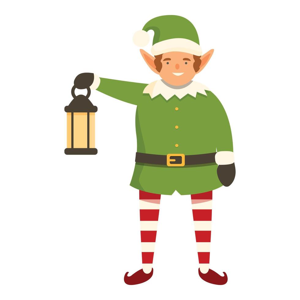 lächelnd Elf nehmen Licht Lampe Symbol Karikatur Vektor. Weihnachten Urlaub vektor