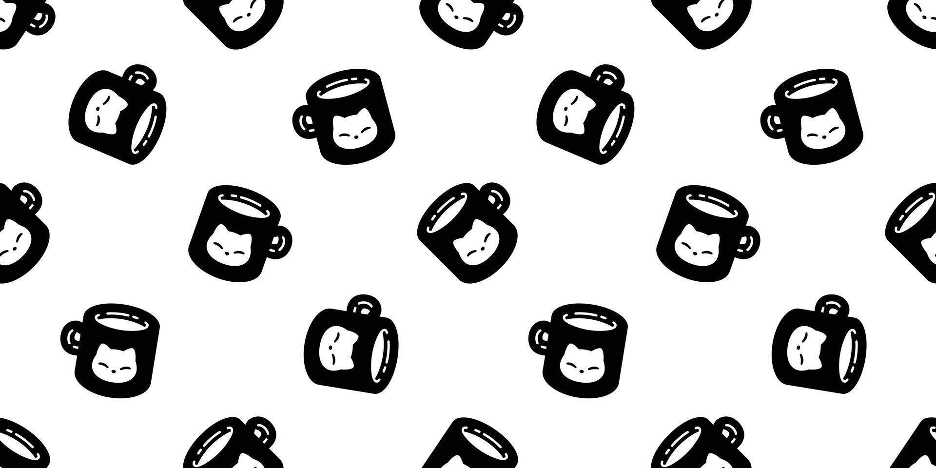 katt sömlös mönster kattunge vektor kopp kaffe te mjölk glas kalikå djur- sällskapsdjur scarf isolerat upprepa bakgrund tecknad serie bricka tapet klotter illustration svart design