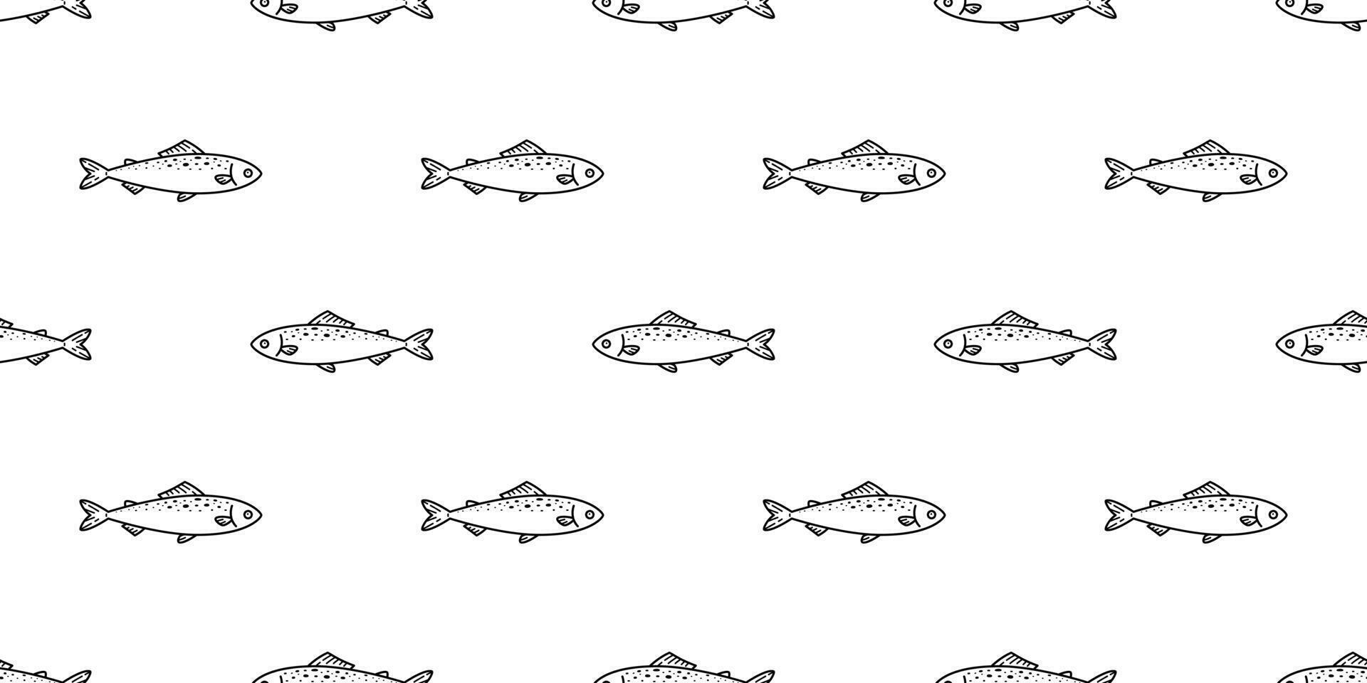 Fisch nahtlos Muster Lachs Vektor Thunfisch Hai Schal isoliert Delfin Wal Ozean Meer wiederholen Hintergrund Fliese Hintergrund Karikatur Illustration Tier Gekritzel Weiß Design