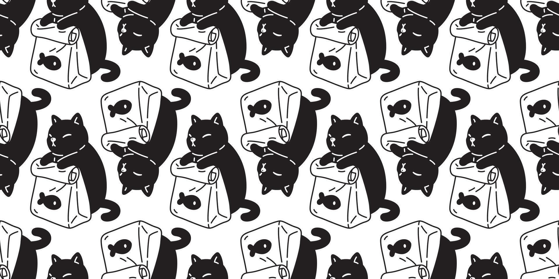Katze nahtlos Muster Vektor Kätzchen Essen Kattun Schal isoliert Karikatur Fliese Hintergrund wiederholen Hintergrund Illustration Design