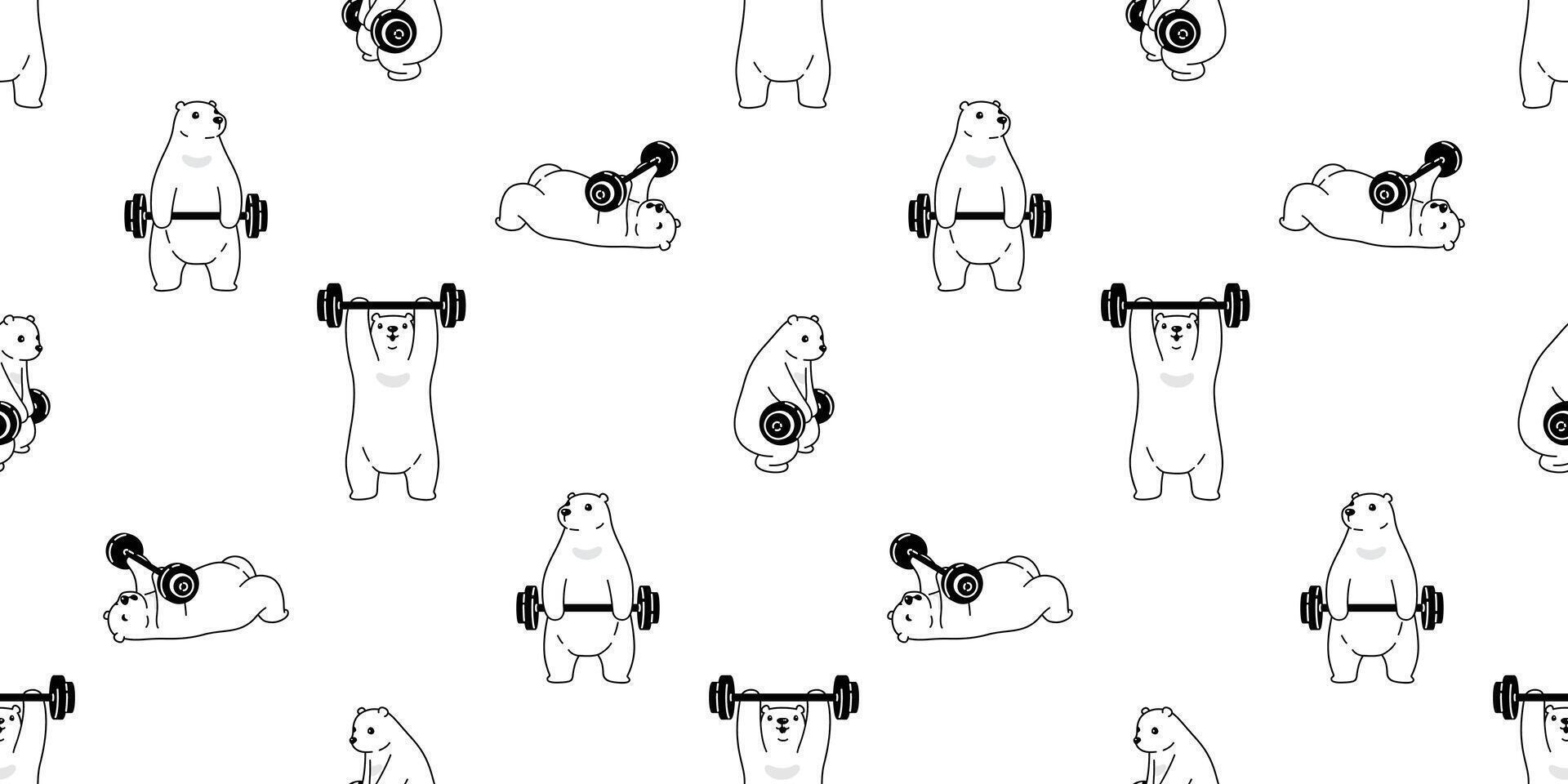 Bär nahtlos Muster Polar- Bär Vektor Ausbildung Fitness Hantel Sport Schal Teddy isoliert Karikatur wiederholen Hintergrund Fliese Hintergrund Gekritzel Illustration Design