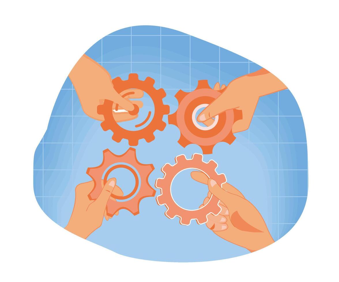 Geschäft Konzept. Mannschaft Metapher. Menschen verbinden Puzzle Elemente. Symbol von Zusammenarbeit, Zusammenarbeit, Partnerschaft. eben Vektor modern Illustration