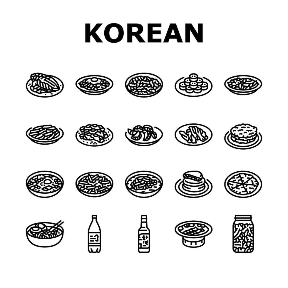 Koreanisch Küche Essen asiatisch Symbole einstellen Vektor