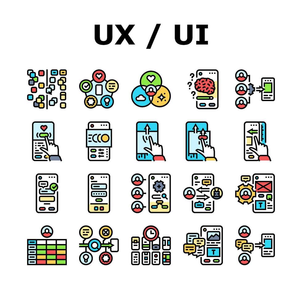 ui ux digital utveckla koda app ikoner uppsättning vektor
