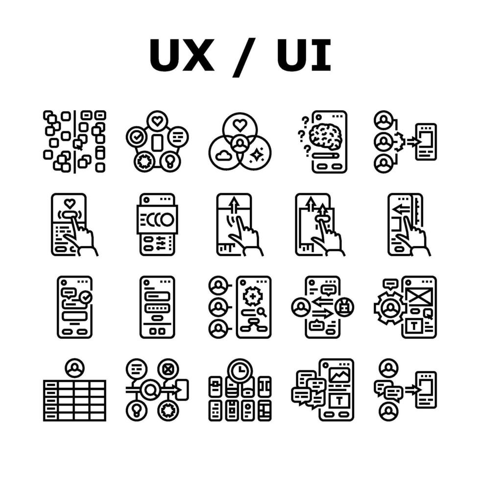 ui ux digital utveckla koda app ikoner uppsättning vektor