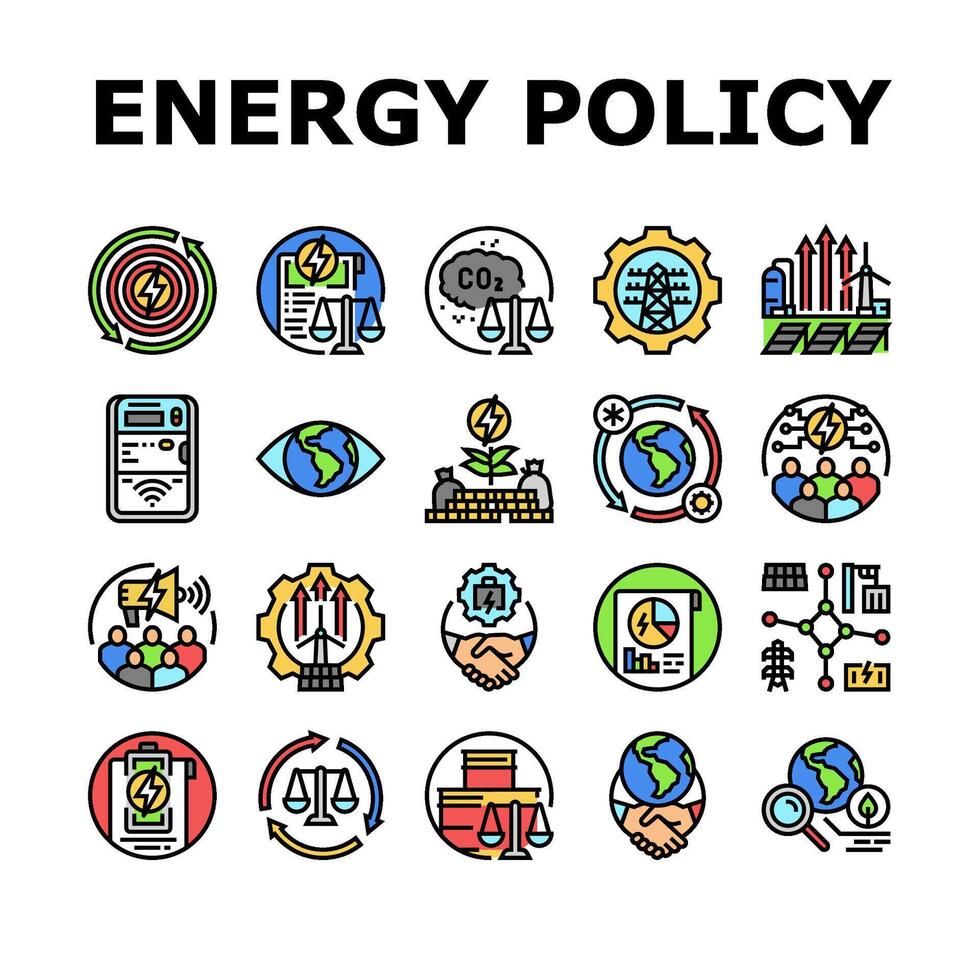 Energie Politik Infrastruktur Symbole einstellen Vektor