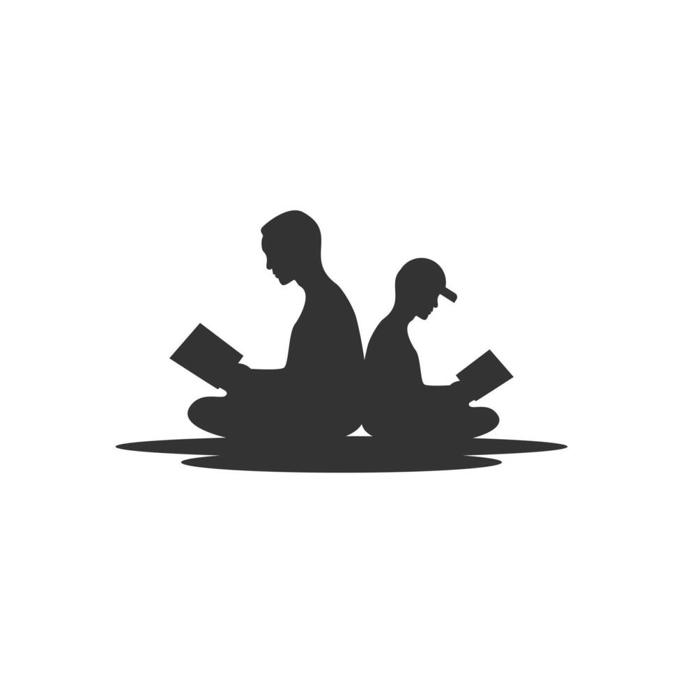 Silhouette von Vater und Sohn lesen ein Buch vektor