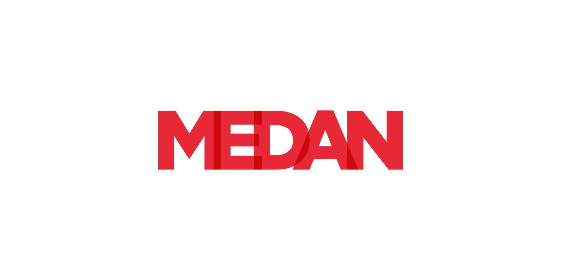 medan im das Indonesien Emblem. das Design Eigenschaften ein geometrisch Stil, Vektor Illustration mit Fett gedruckt Typografie im ein modern Schriftart. das Grafik Slogan Beschriftung.