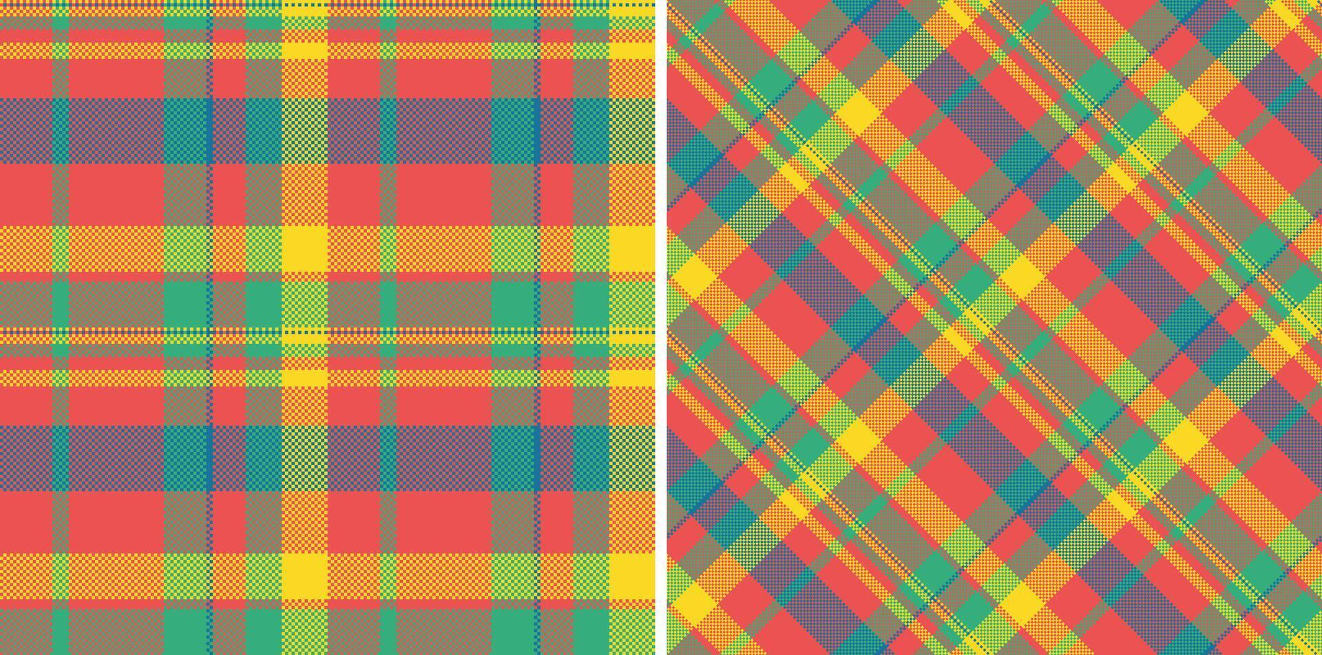 Stoff Plaid prüfen von Textil- Tartan Vektor mit ein Hintergrund Muster Textur nahtlos. einstellen im Frühling Farben zum schick Zuhause Dekor Ideen.