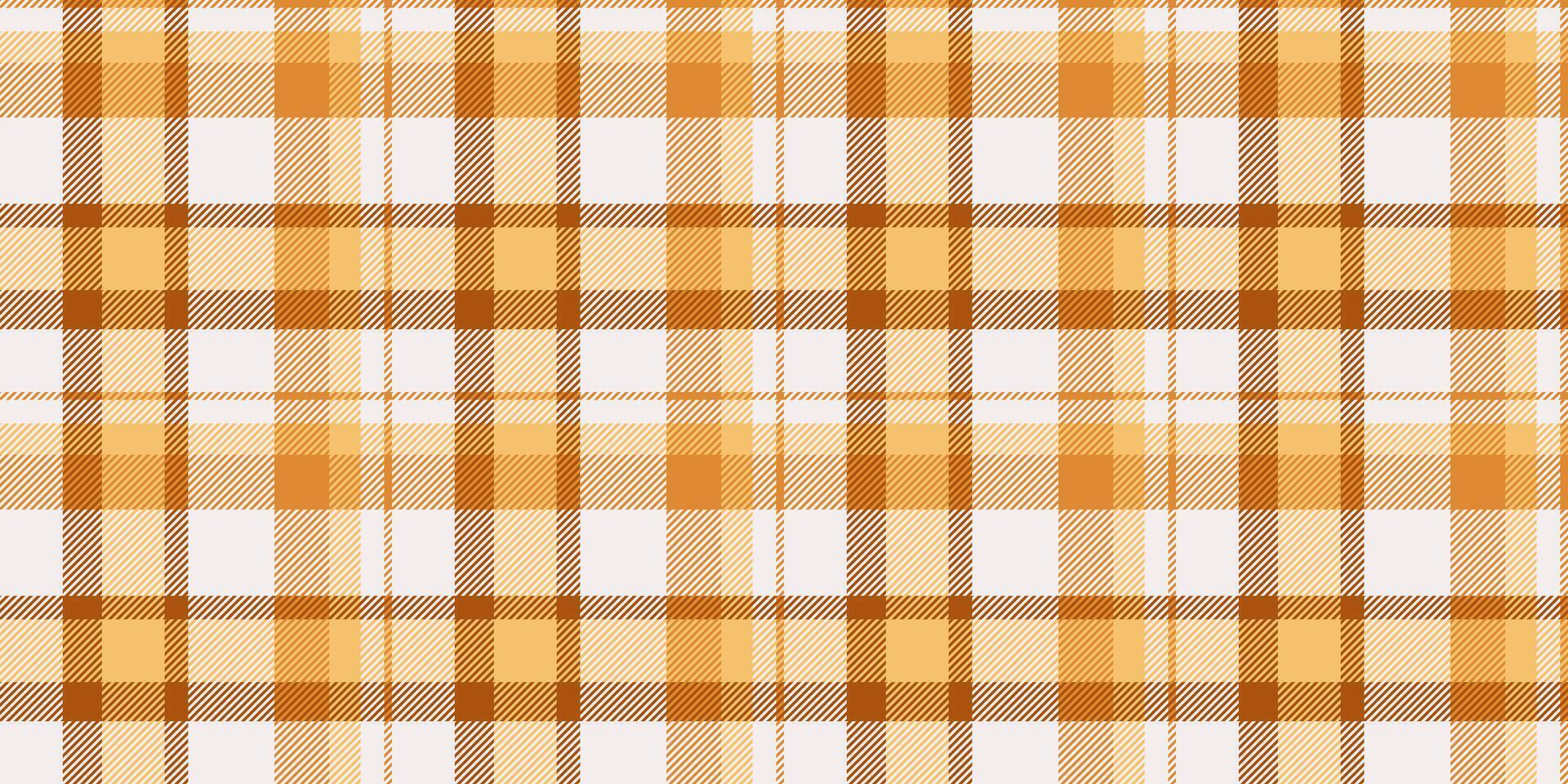 plats tyg textur sömlös, festlig tartan kolla upp mönster. rabatt bakgrund textil- pläd vektor i orange och vit färger.