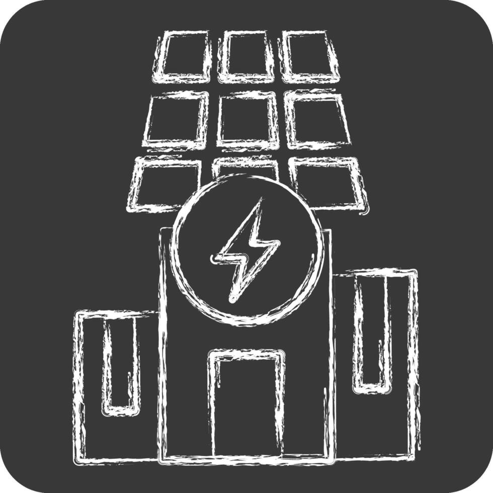 Symbol Solar- angetrieben Gebäude. verbunden zu Solar- Panel Symbol. Kreide Stil. einfach Design Illustration. vektor