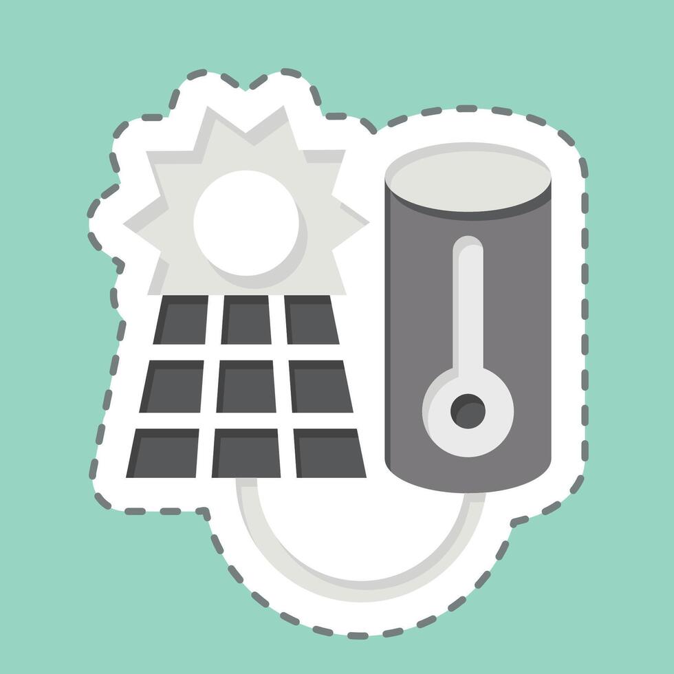 Aufkleber Linie Schnitt Solar- Wasser Heizung. verbunden zu Solar- Panel Symbol. einfach Design Illustration. vektor