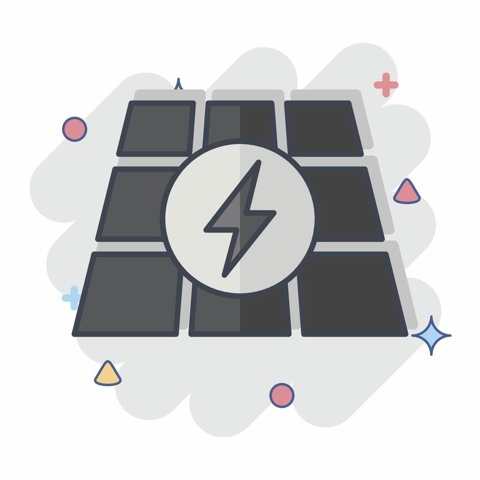 Symbol Photovoltaik. verbunden zu Solar- Panel Symbol. Comic Stil. einfach Design Illustration. vektor