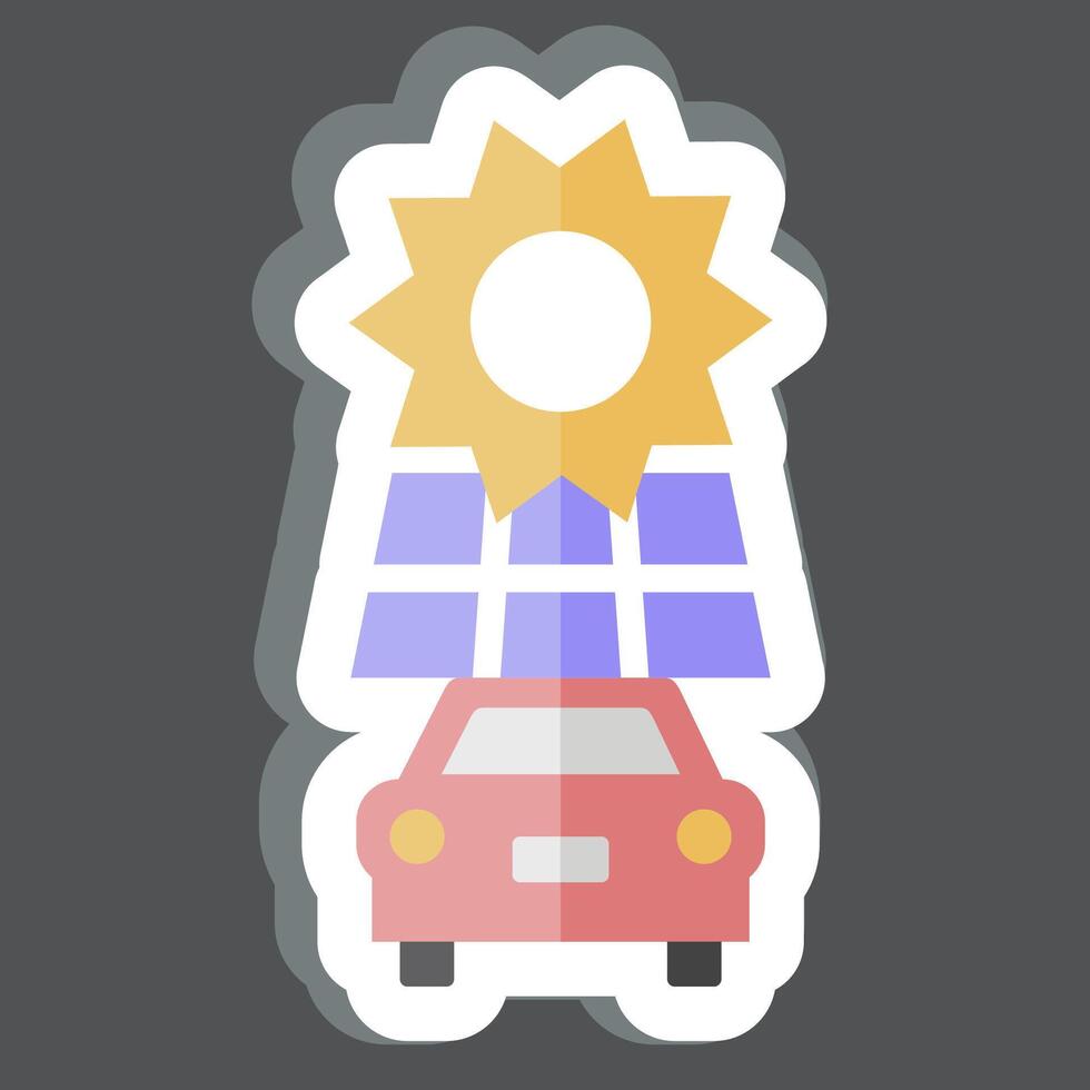 Aufkleber Solar- Fahrzeug. verbunden zu Solar- Panel Symbol. einfach Design Illustration. vektor