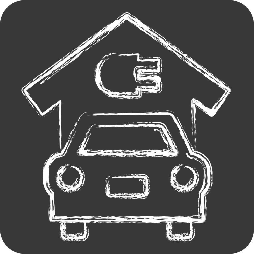 Symbol ev Solar- Panel aufladen. verbunden zu Solar- Panel Symbol. Kreide Stil. einfach Design Illustration. vektor