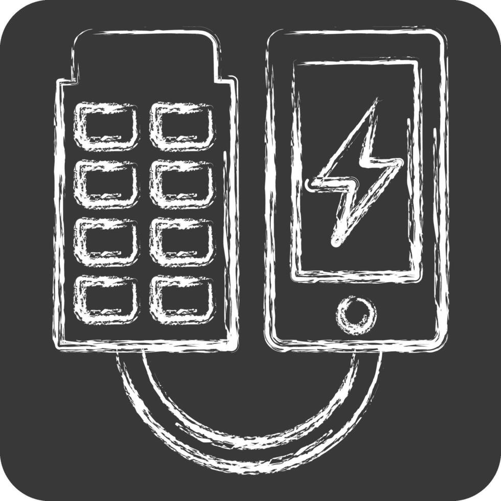 Symbol tragbar Solar- Ladegerät. verbunden zu Solar- Panel Symbol. Kreide Stil. einfach Design Illustration. vektor