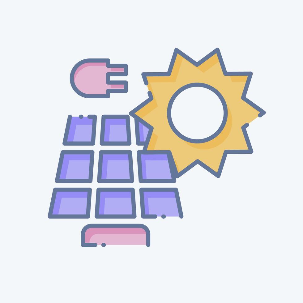 Symbol Solar- Leistung. verbunden zu Solar- Panel Symbol. Gekritzel Stil. einfach Design Illustration. vektor