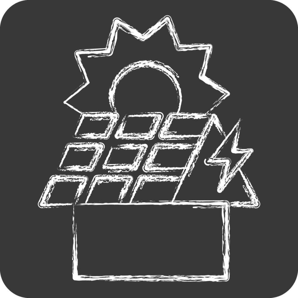 Symbol Dach pv. verbunden zu Solar- Panel Symbol. Kreide Stil. einfach Design Illustration. vektor