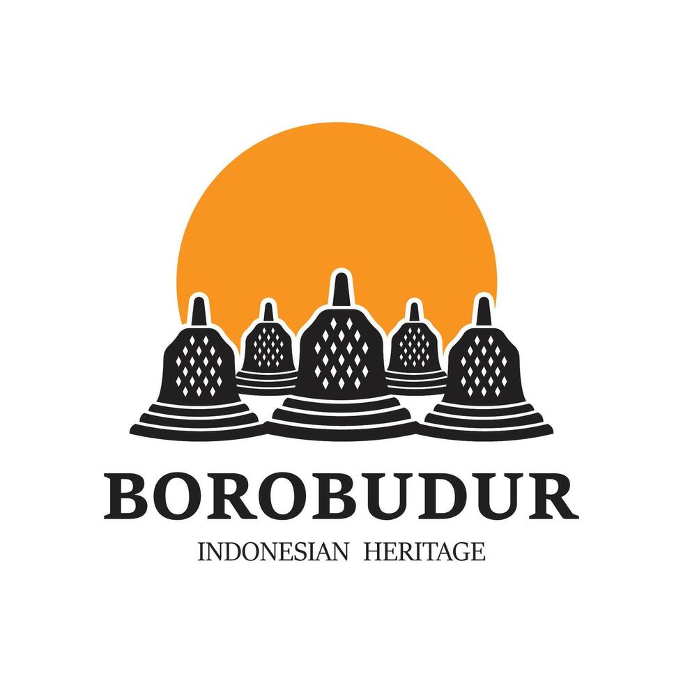 enkel borobudur tempel logotyp vektor design, stupa av borobudur sten tempel indonesiska arv silhuett logotyp design