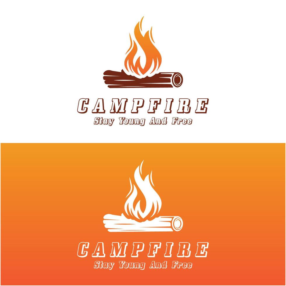 Jahrgang Lagerfeuer Logo Design, Camping Vektor. Logo zum Camping , Abenteuer Tierwelt , Lagerfeuer und Wildnis vektor