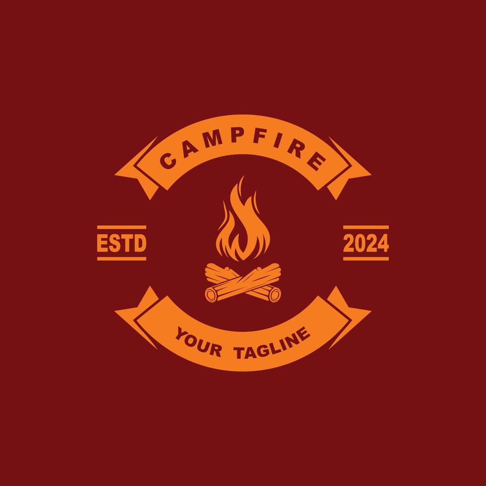 Jahrgang Lagerfeuer Logo Design, Camping Vektor. Logo zum Camping , Abenteuer Tierwelt , Lagerfeuer und Wildnis vektor