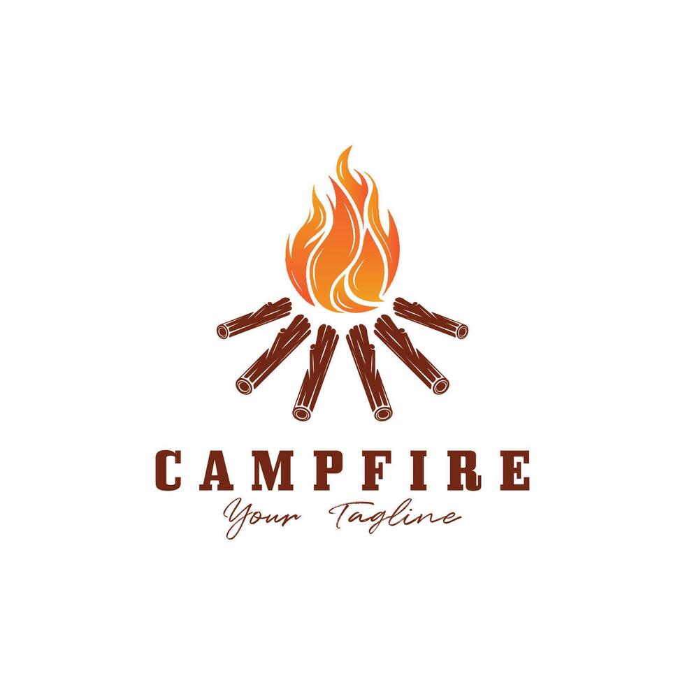 Jahrgang Lagerfeuer Logo Design, Camping Vektor. Logo zum Camping , Abenteuer Tierwelt , Lagerfeuer und Wildnis vektor