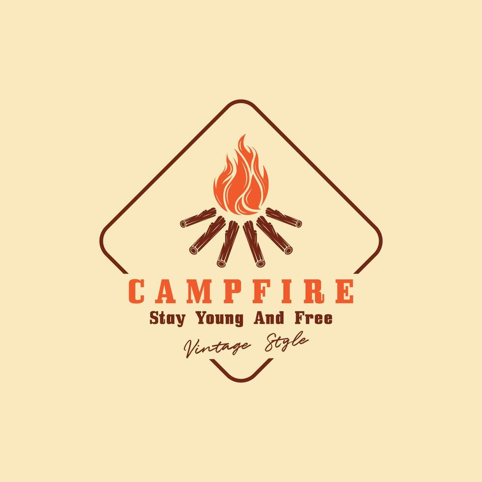 Jahrgang Lagerfeuer Logo Design, Camping Vektor. Logo zum Camping , Abenteuer Tierwelt , Lagerfeuer und Wildnis vektor