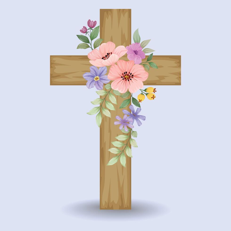 Holz Kreuze dekoriert mit Blumen vektor
