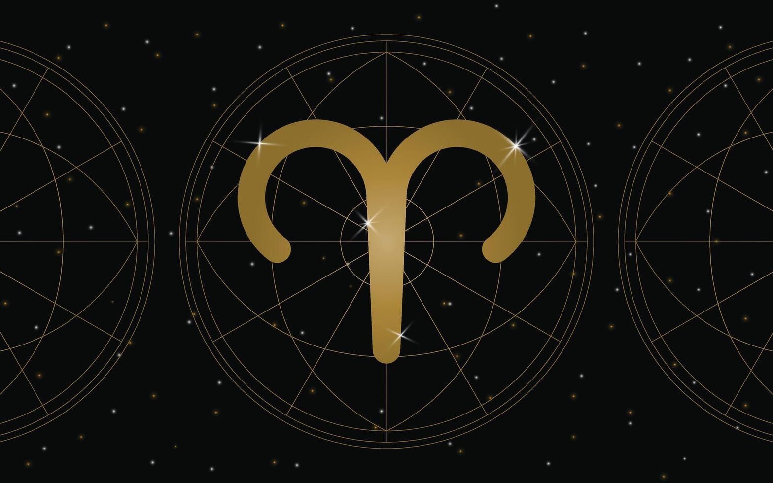 aries horoskop symbol, astrologi ikon, aries är de först astro tecken i de zodiaken. med stjärnor och galax bakgrund vektor