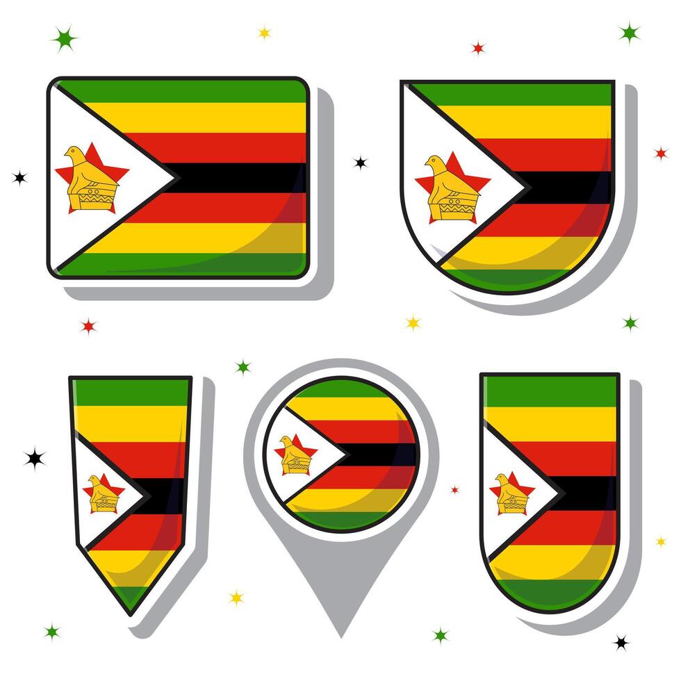 eben Karikatur Vektor Illustration von Zimbabwe National Flagge mit viele Formen Innerhalb