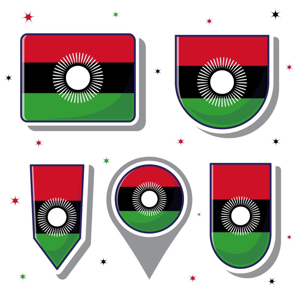 malawi nationell flagga tecknad serie vektor illustration ikon maskot bunt förpackningar