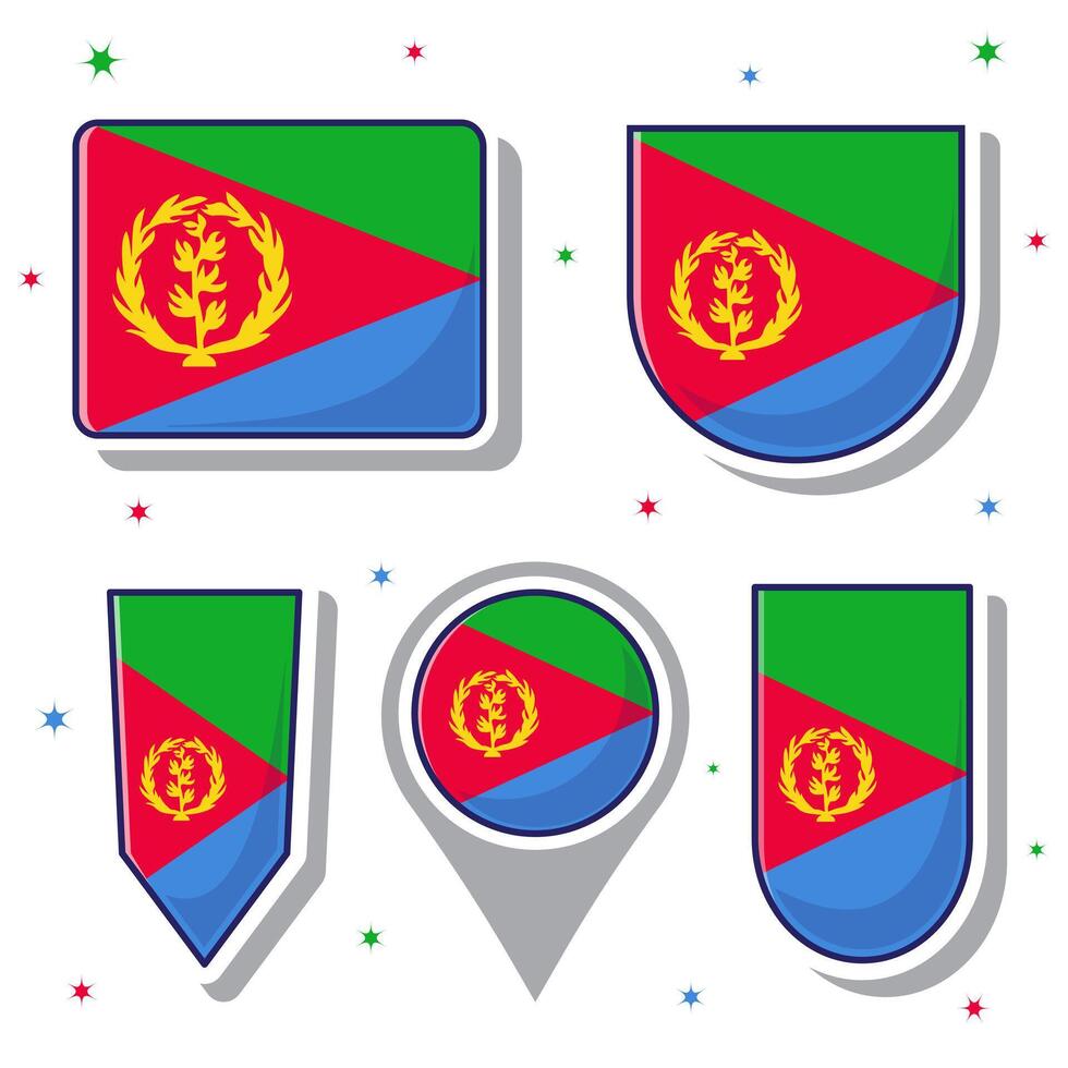 eritrea nationell flagga tecknad serie vektor illustration ikon maskot bunt förpackningar