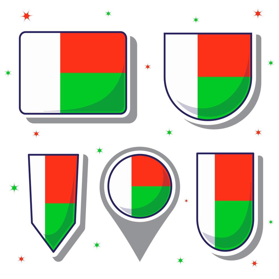 madagaskar nationell flagga tecknad serie vektor illustration ikon maskot bunt förpackningar