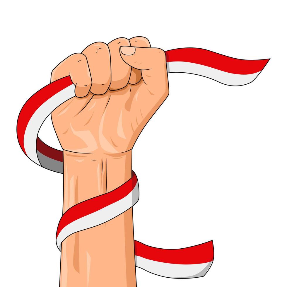 Hand halten Indonesien Flagge, Vektor Illustration. isoliert auf ein Weiß Hintergrund. Indonesien winken Flagge Vektor.