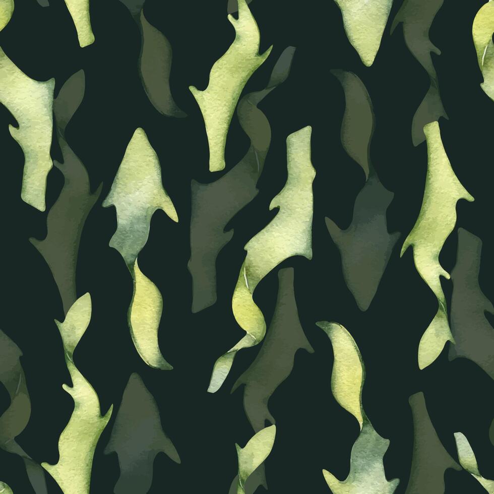 vattenfärg sömlös mönster av färgrik laminaria illustration isolerat på mörk. kelp, sjögräs hand ritade. målad alger. design för bakgrund, textil, förpackning, omslag, marin samling. vektor