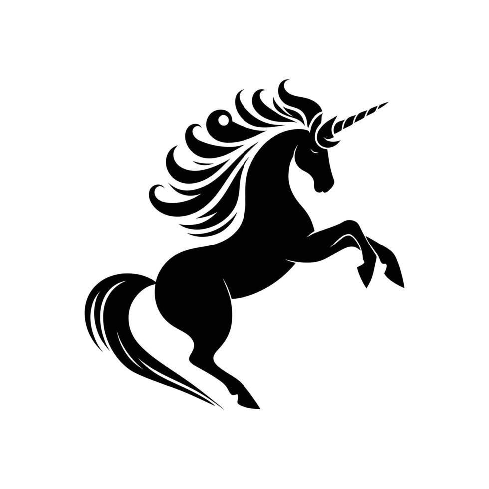 mytisk majestät enhörning logotyp silhuett i vektor formatera