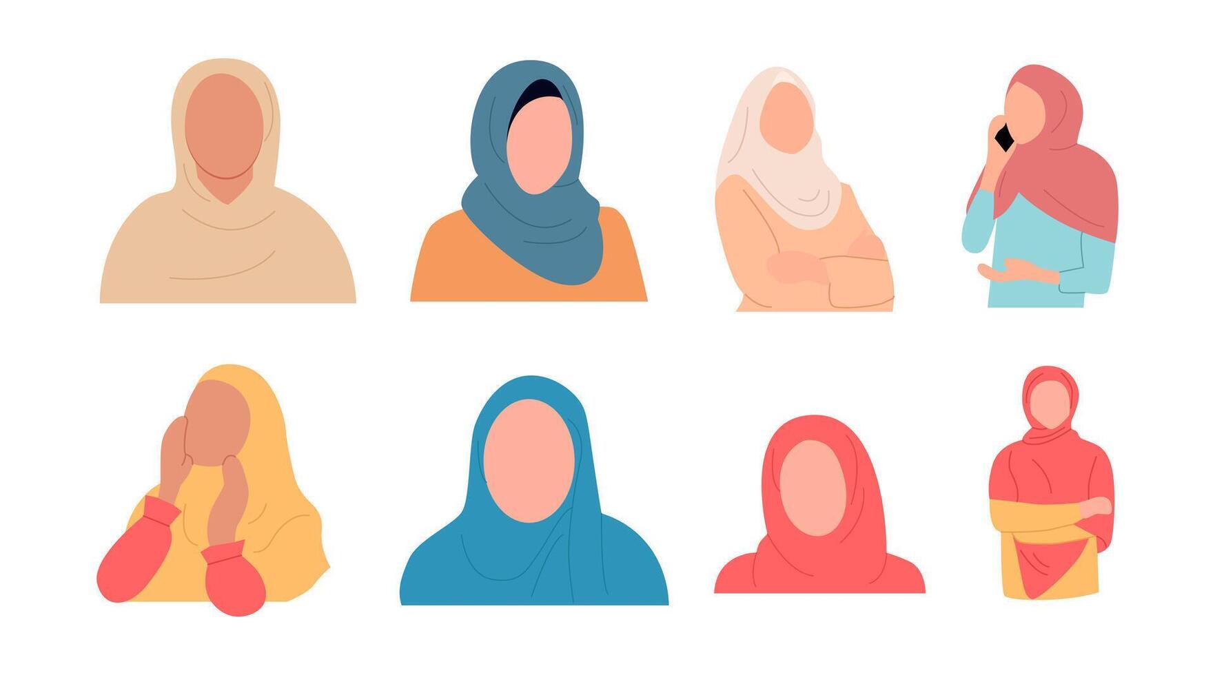 samling av vektor illustrationer av hijab kvinna tecken