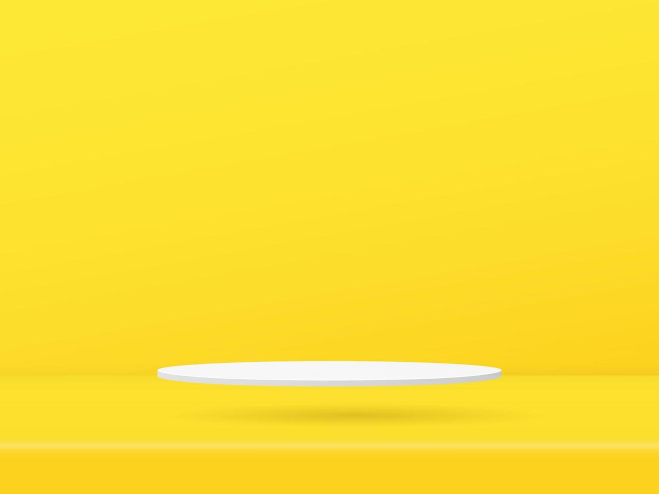 3d vit podium monter är flytande på de golv färgad gul bakgrund design. vektor papper konst illustration