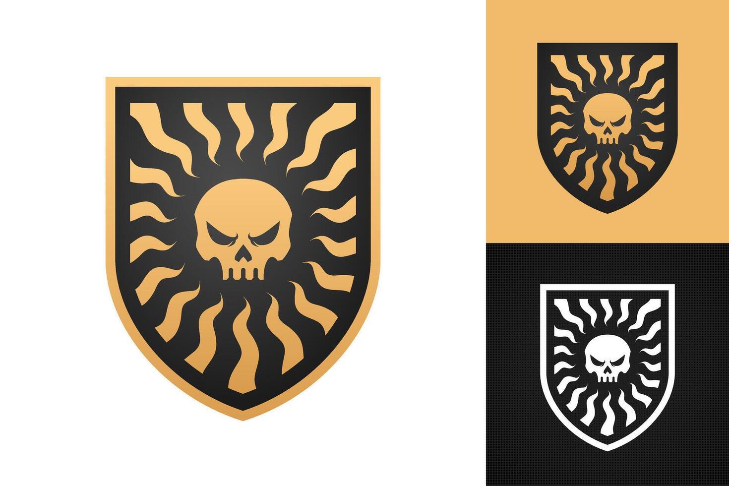 guld bricka skalle logotyp design för esport team kläder motor klubb sten och metall musik band logotyp vektor