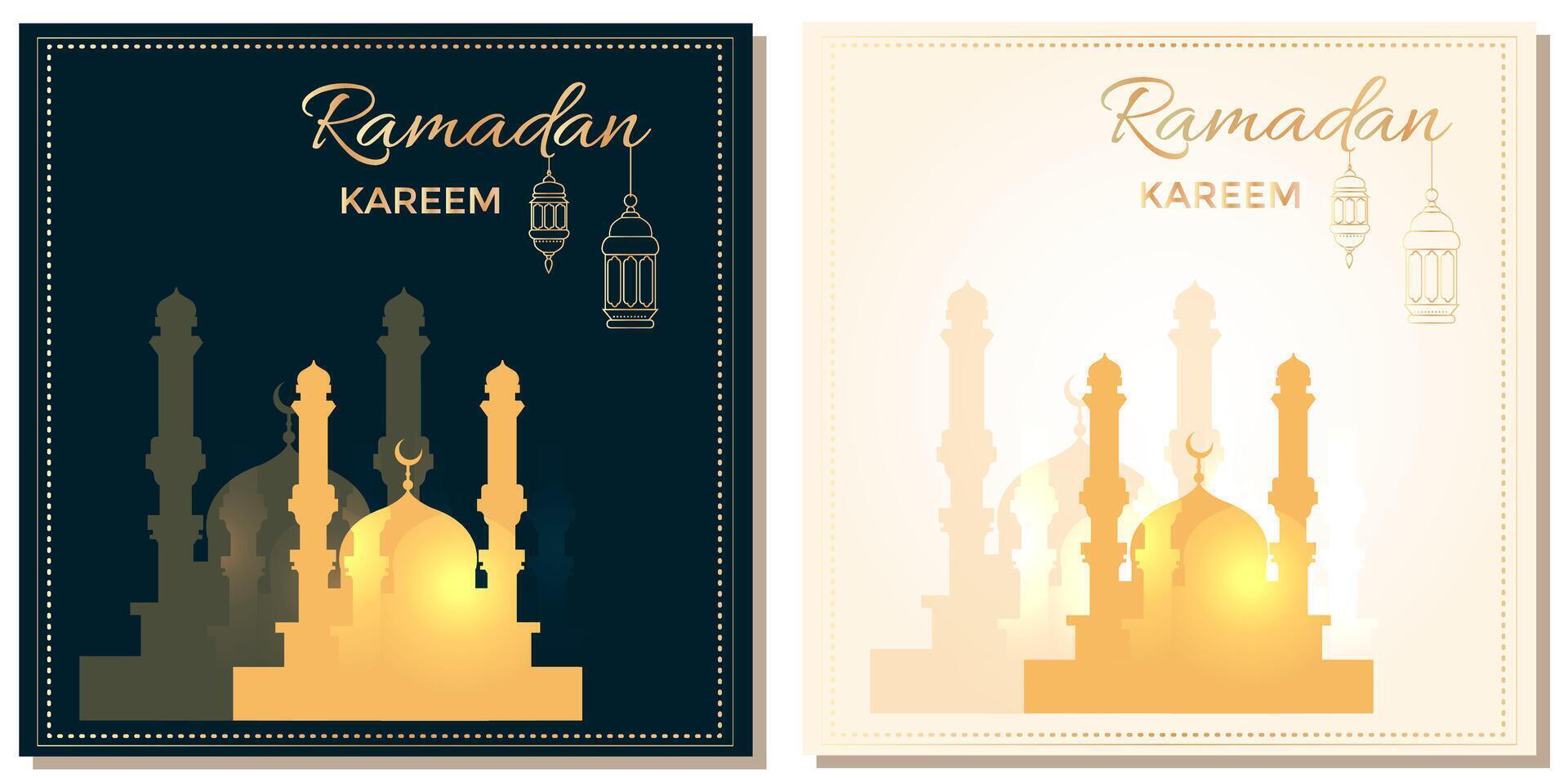 islamisch Schöne Grüße Ramadan kareem Karte Design Hintergrund. Vektor Ramadan Mubarak Banner Konzept mit golden islamisch Moschee. islamisch Vektor Hintergrund zum Ramadan, eid, Mubarak und Muslim Kultur