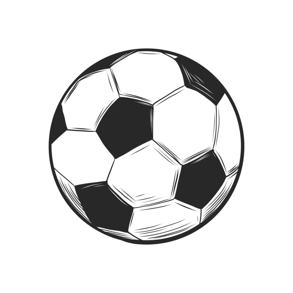 fotboll boll ikon isolerat på bakgrund. logotyp vektor illustration. årgång gravyr skiss. fotboll sporter symbol, mästerskap fotboll mål värld fotboll.