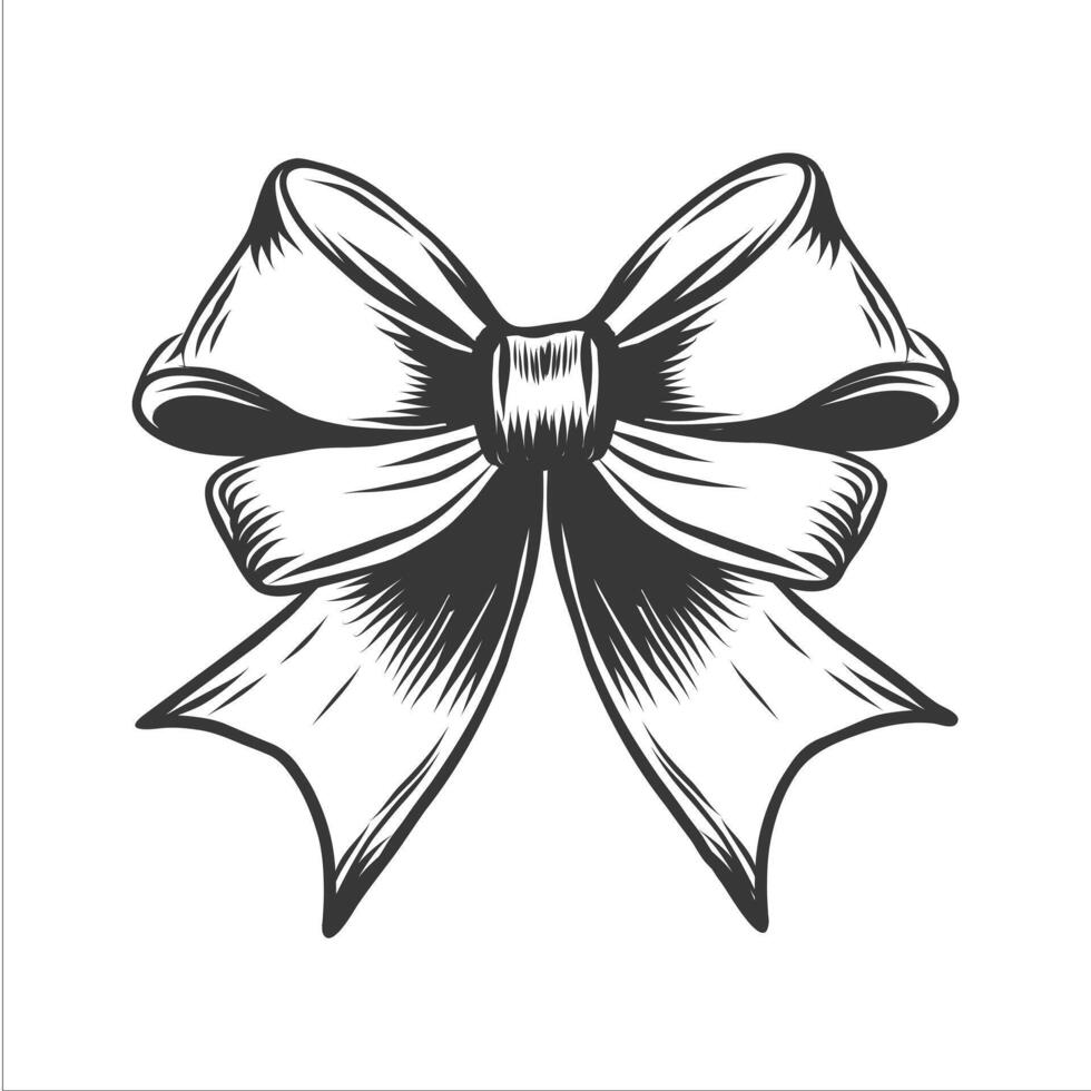 einfach Hand gezeichnet Band Bogen. Jahrgang Bogen zum Geschenk oder Haar. Gravur von Bowknot zum Dekoration. Vektor Illustration isoliert auf Weiß Hintergrund