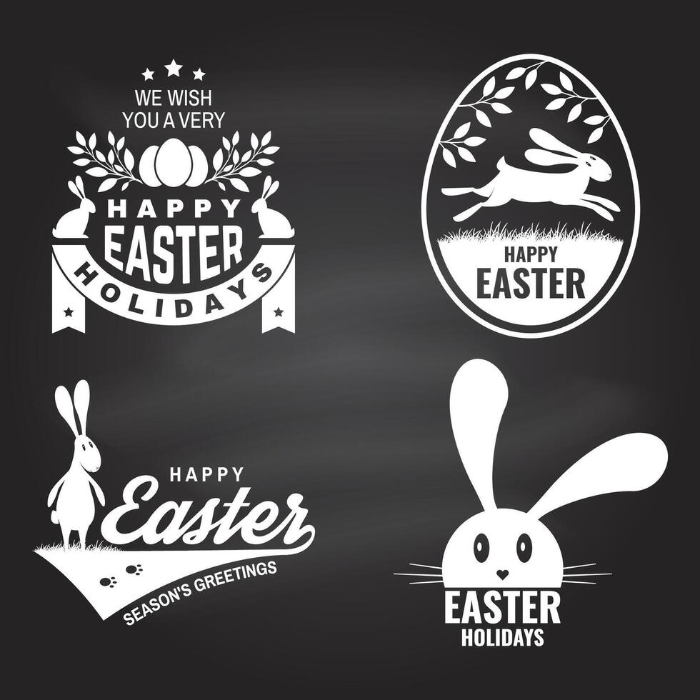 Lycklig påsk kort, bricka, logotyp, tecken. vektor. typografi design med påsk kanin och hand ägg. modern minimal stil. för affisch, hälsning kort, täcka över, klistermärke. påsk ägg jaga vektor